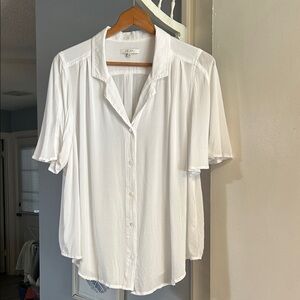 Z Supply White Short Sleeve Relaxed Button Up Shirt Size L